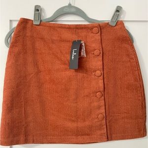 Katherina Rust Brown Button Front Corduroy Skirt